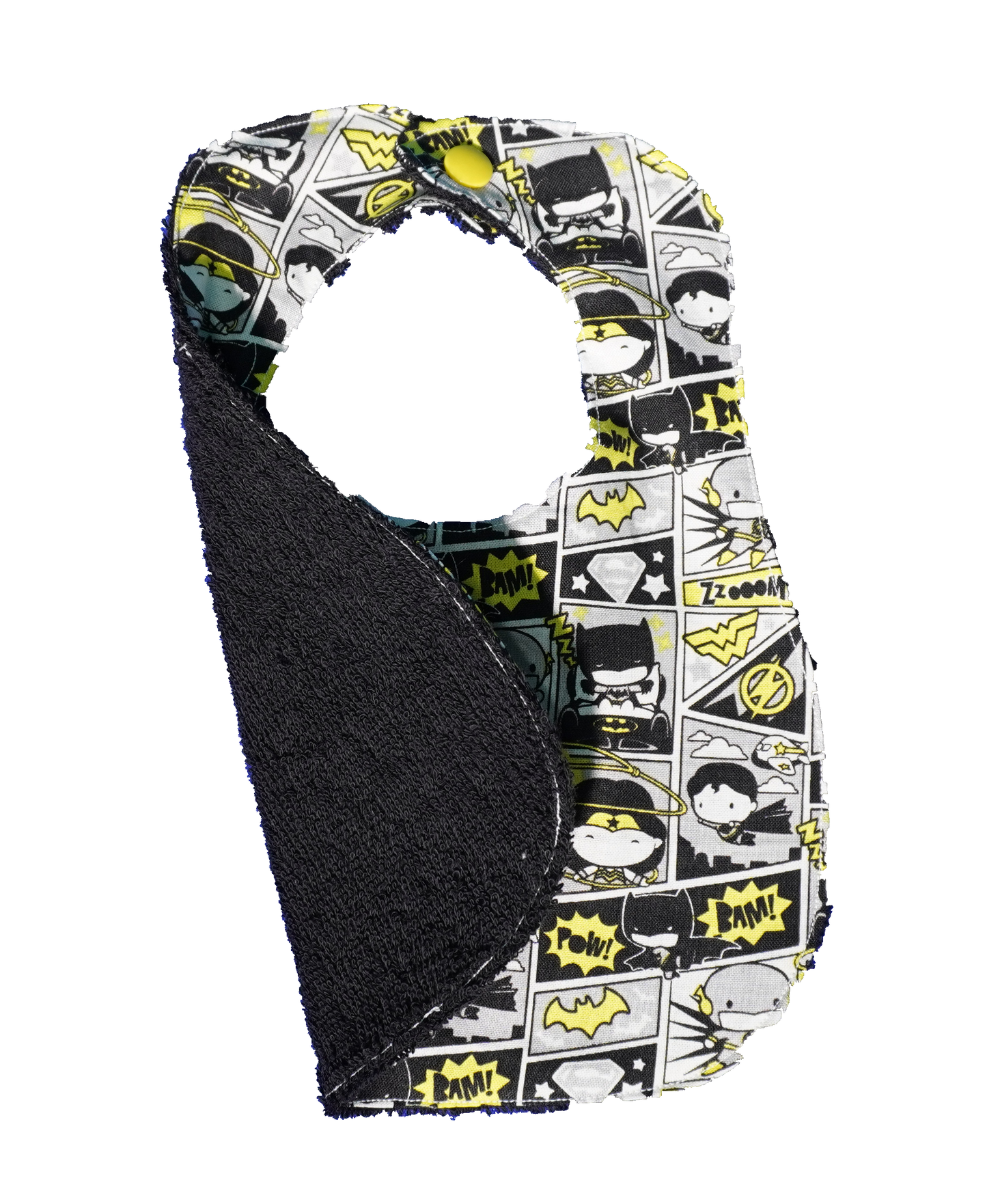 Comic Hero Yellow Black Baby Bib