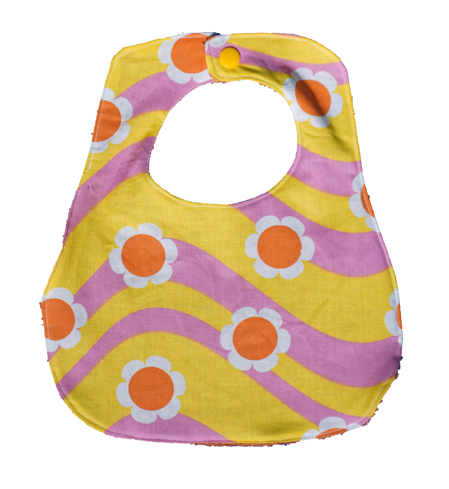 Groovy Yellow, Pink Flower Baby Bib