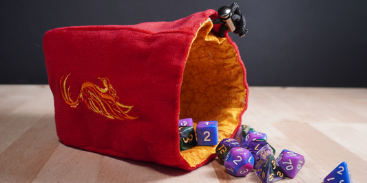 Red and Orange Phoenix Suede Dice Bag