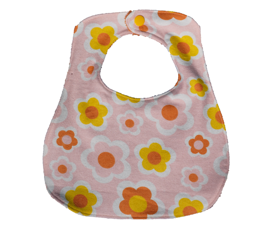 Retro Pink and Yellow Flowers Baby Bib